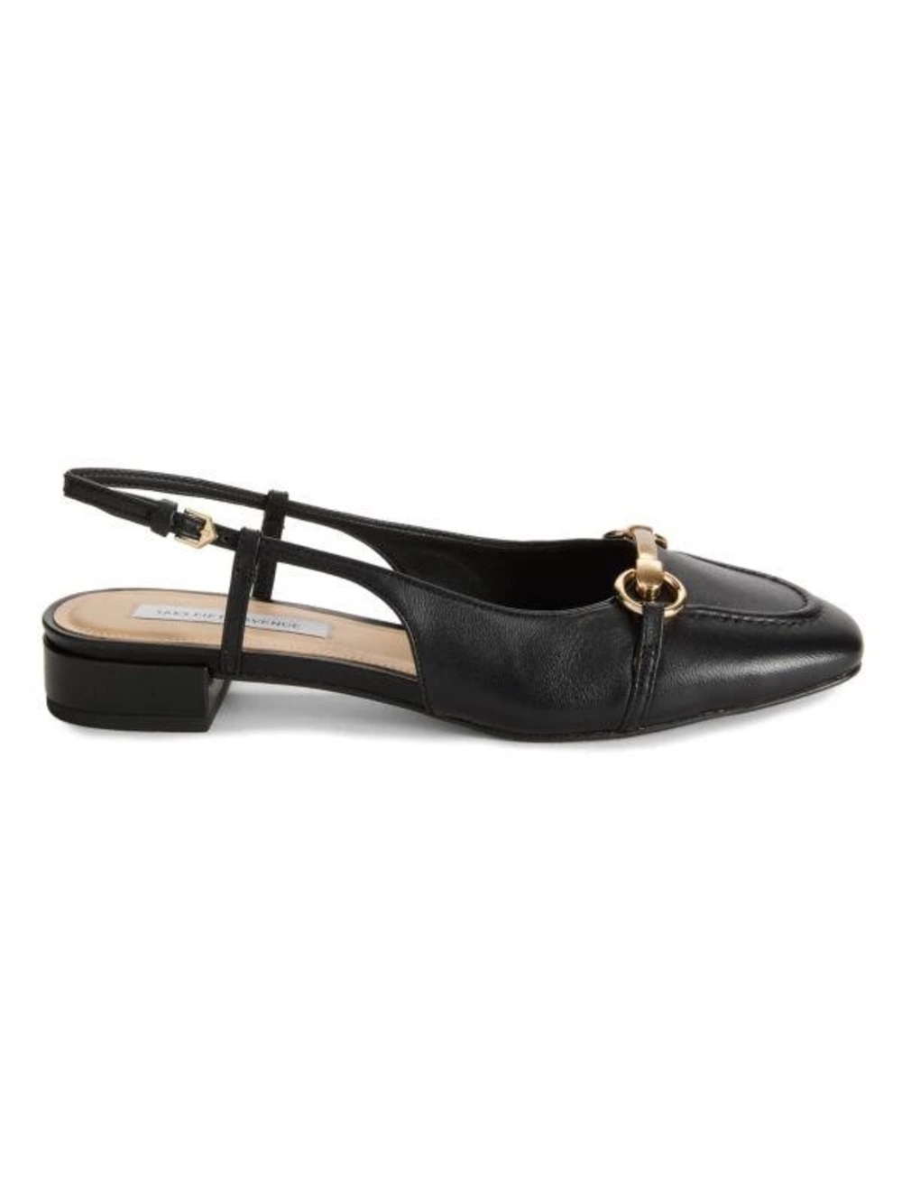 Saks Fifth Avenue Black Slingback Leather Loafer with Gold Accent